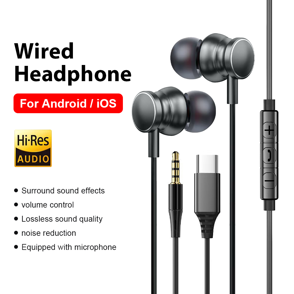 Type C Wired Earphones With Mic - Headphone Berkabel Tipe C 3.5mm HiFi
