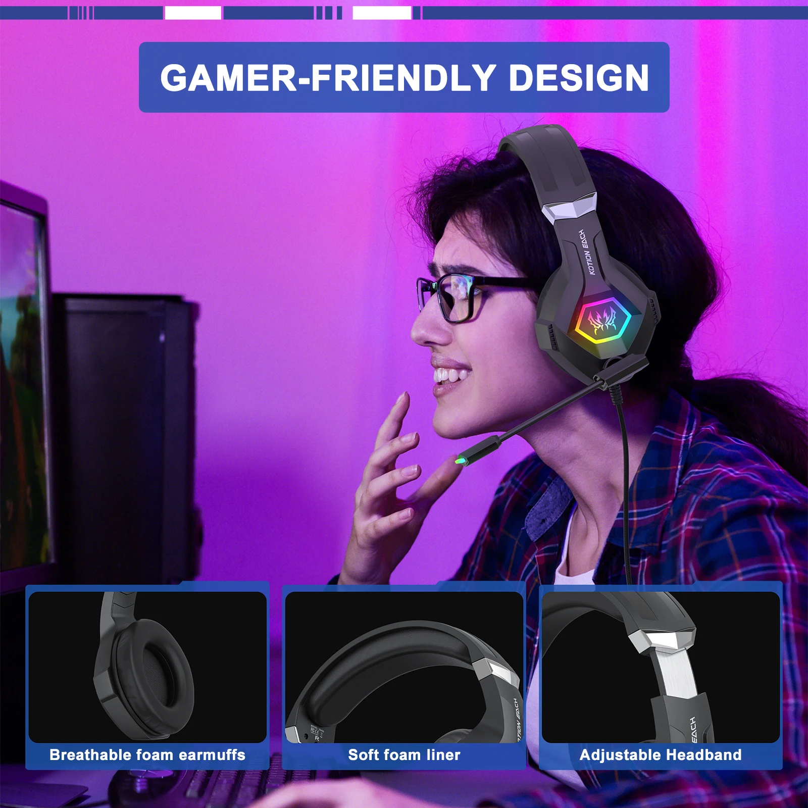 Gaming Headset With Mic Rgb - Headset Gaming Berkabel dengan Headphone Gaming